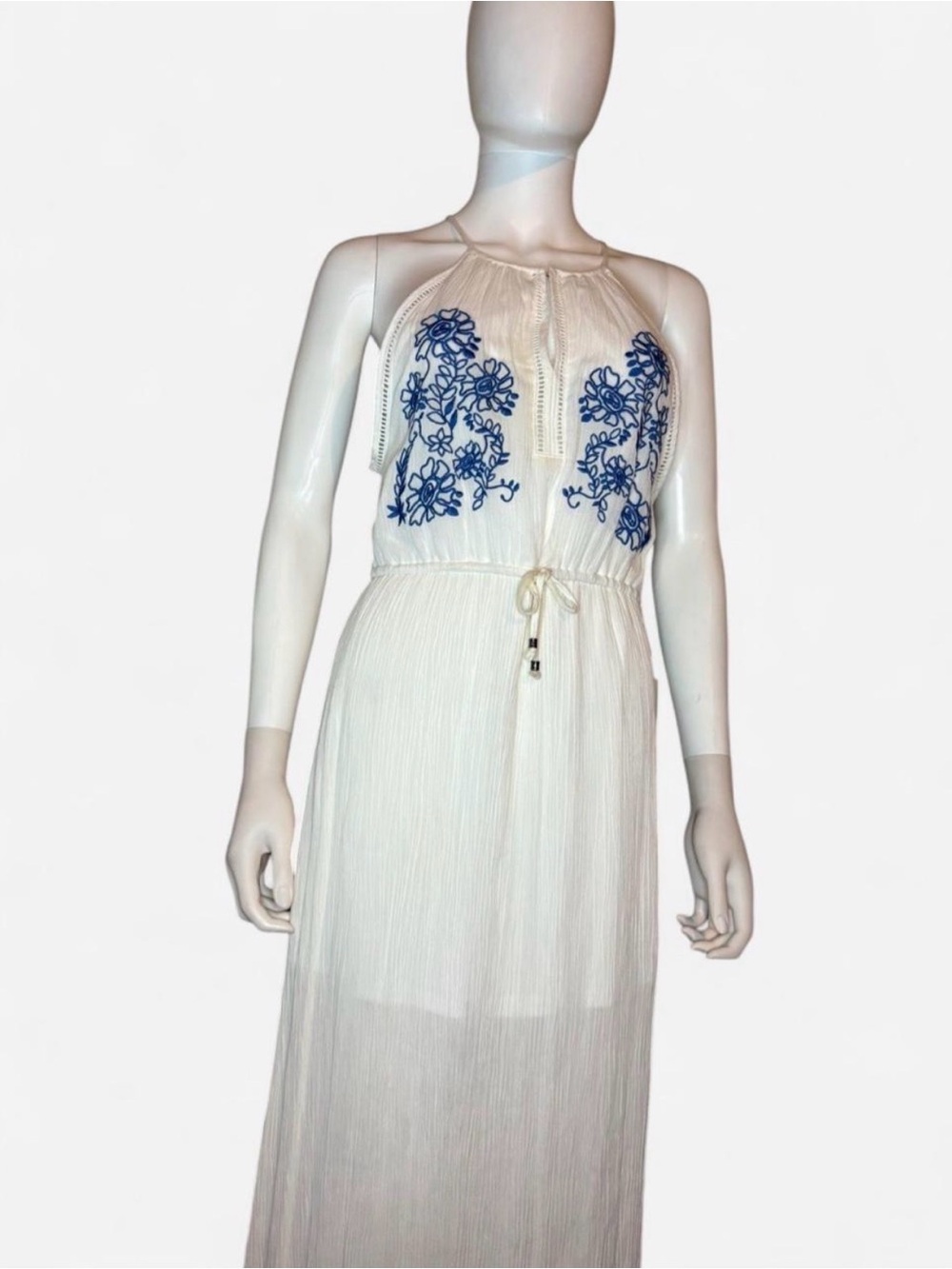 White and Blue Embroidered Women's Dress nwt size large